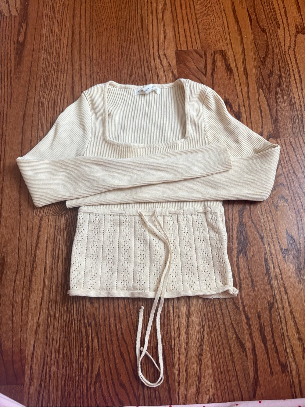 Altar'd State Cream Ribbed Long Sleeve Square Neck Top